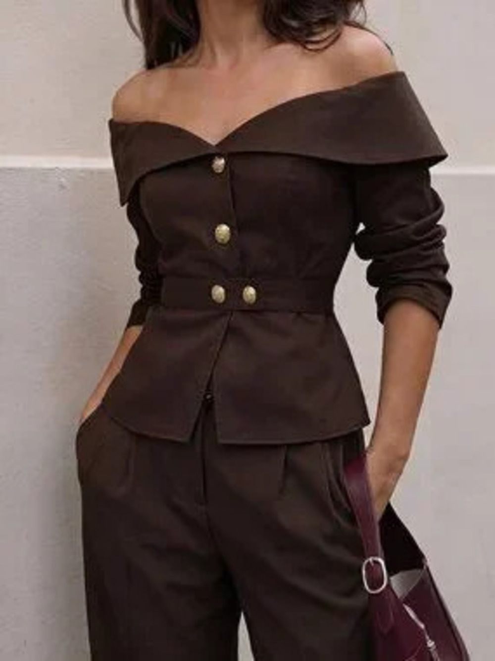 Coffee Brown Elegant Women's Long Sleeve Blazer